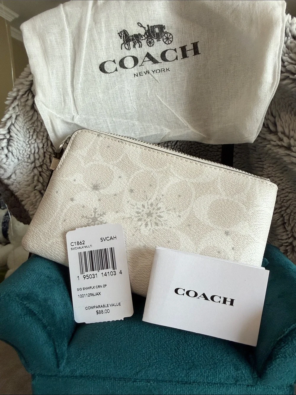 Coach LTD Cream Signature Wristlet with Snowflake Design
